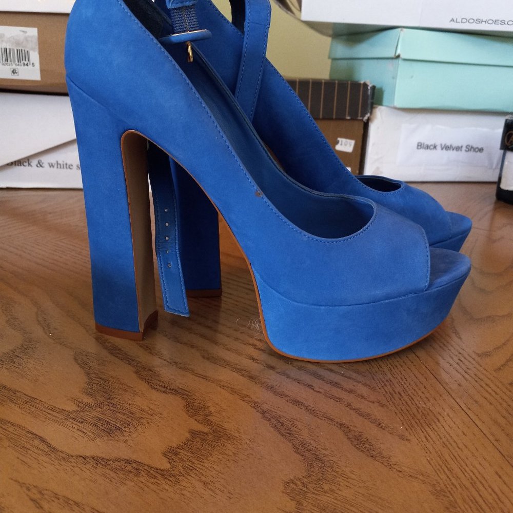 Aldo Blue Strap Peep Toe Suede Heels